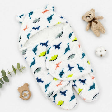 Winter Plush Fleece Baby Swaddling Blanket with Legs 27×16 Inches - Dinosaurs | Newborn Sleeping Bag