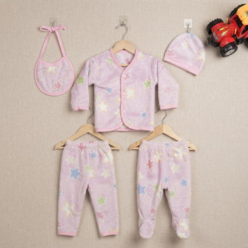 Newborn Baby Unisex Flannel 5pcs Set |Pink