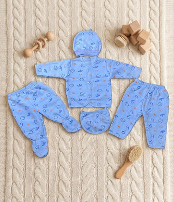 Newborn Baby Unisex Flannel 5pcs Set BLUE
