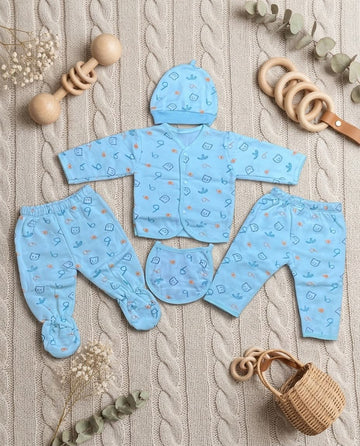 Newborn Baby Unisex Flannel 5pcs Set |SKY BLUE