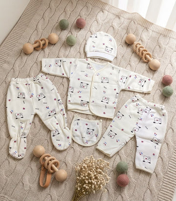 Newborn Baby Unisex Flannel 5pcs Set  OFF WHITE