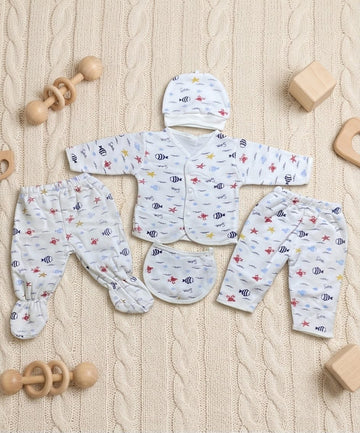 Newborn Baby Unisex Flannel 5pcs Set WHITE