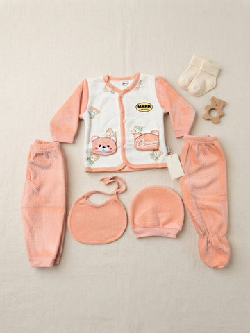 Newborn Baby Unisex Flannel 5pcs Set PEACH
